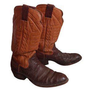 9.5 B Vintage Two-Tone Leather Cowboy Boots Brown & Tan Western Sanders 1970's